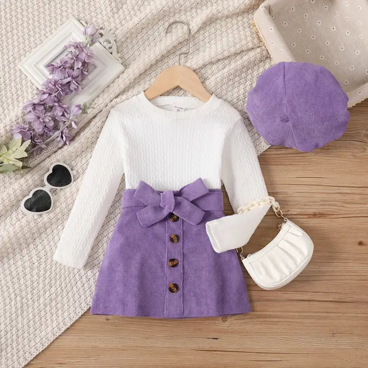 3 pieces cable top, skirt and hat set
