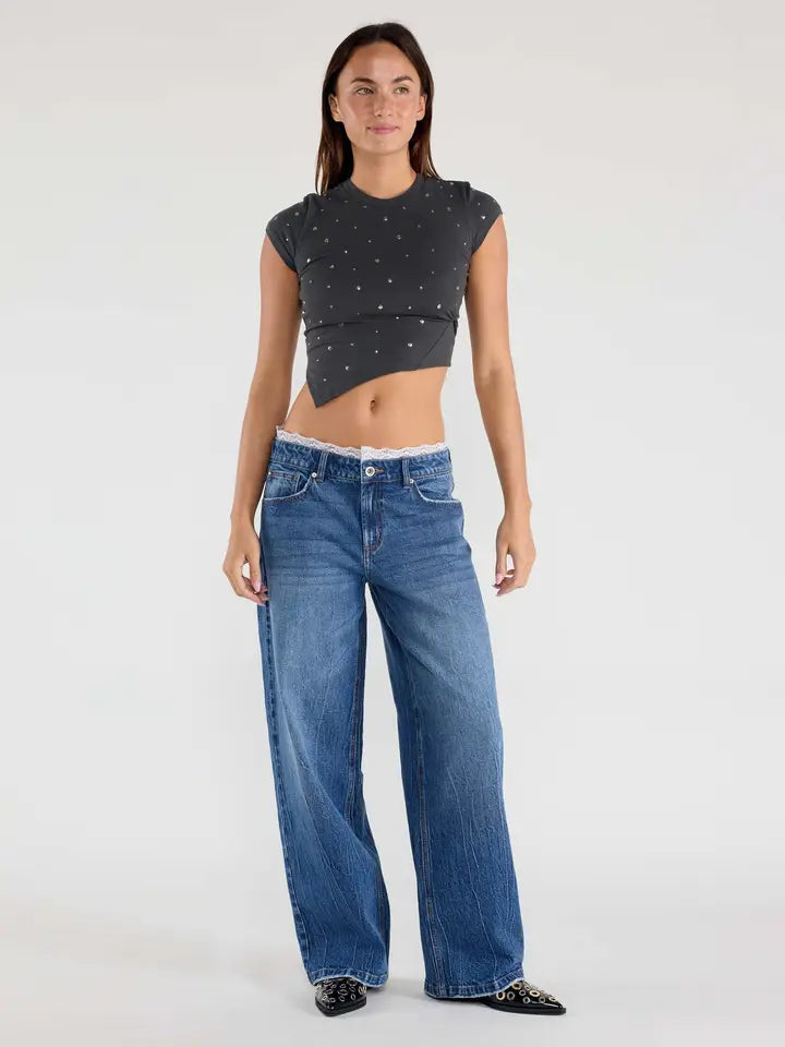 wide Jeans with waist band lace