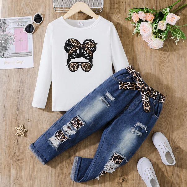 2 peaces kid girl ripped denim set