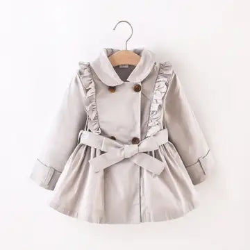 Girl Doll Collar Ruffled Double Breasted Belted